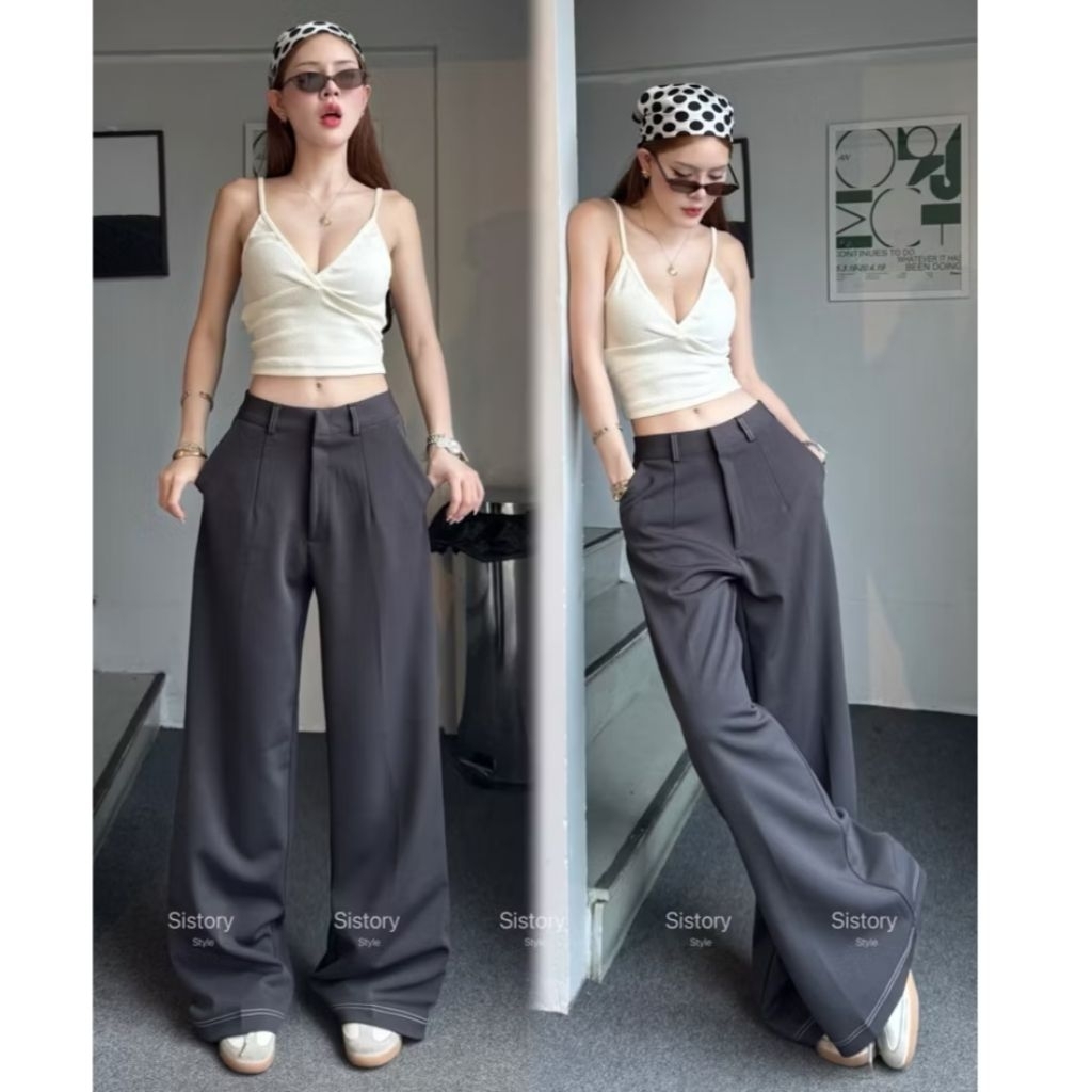 กางเกงเอวสูงSistory Style รุ่นKimberly pants สีเทาดำ