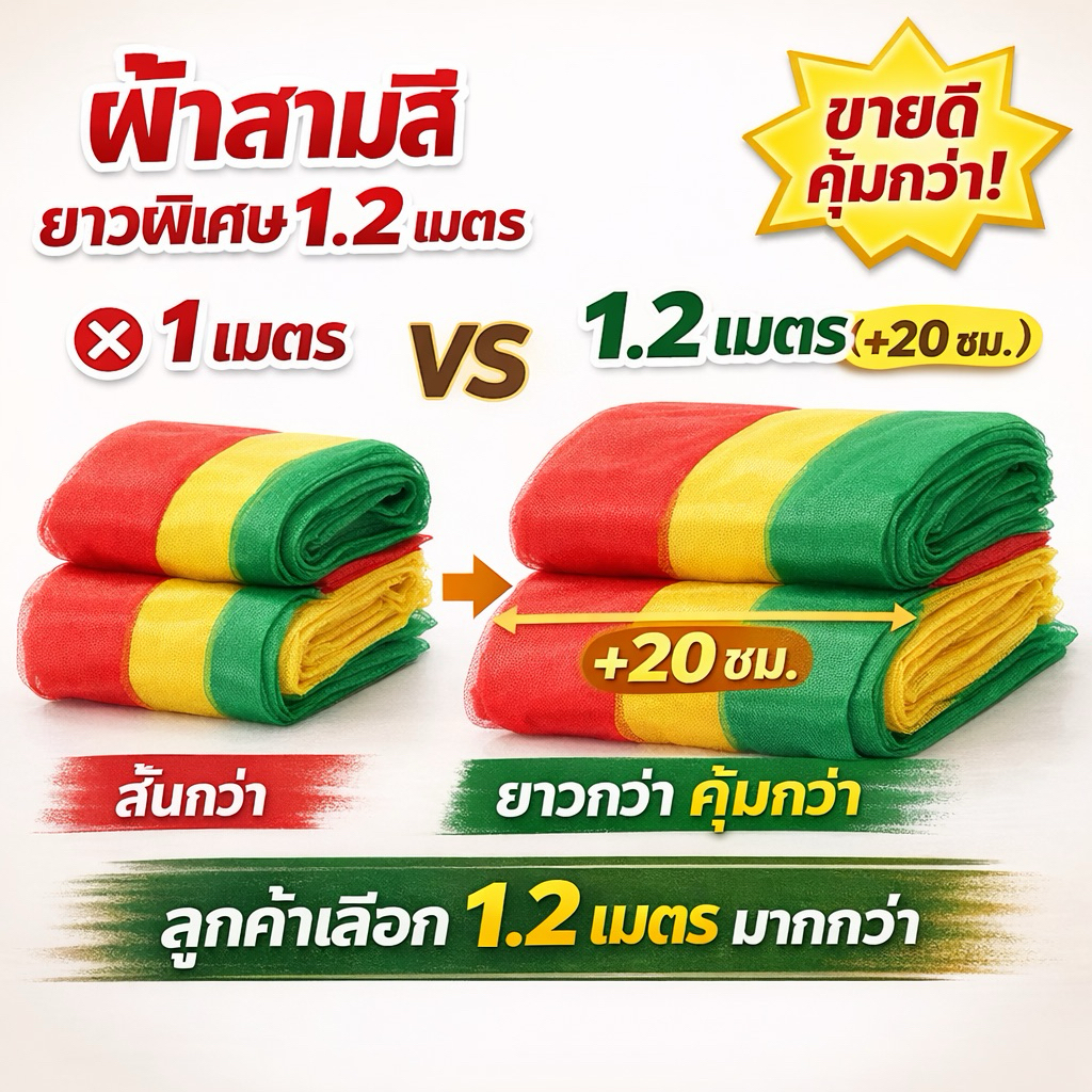 ผ้าสามสี 1 เมตร / 1.2 เมตร ยาวพิเศษ /2 เมตร ราคาประหยัด ใช้งานพิธีกร