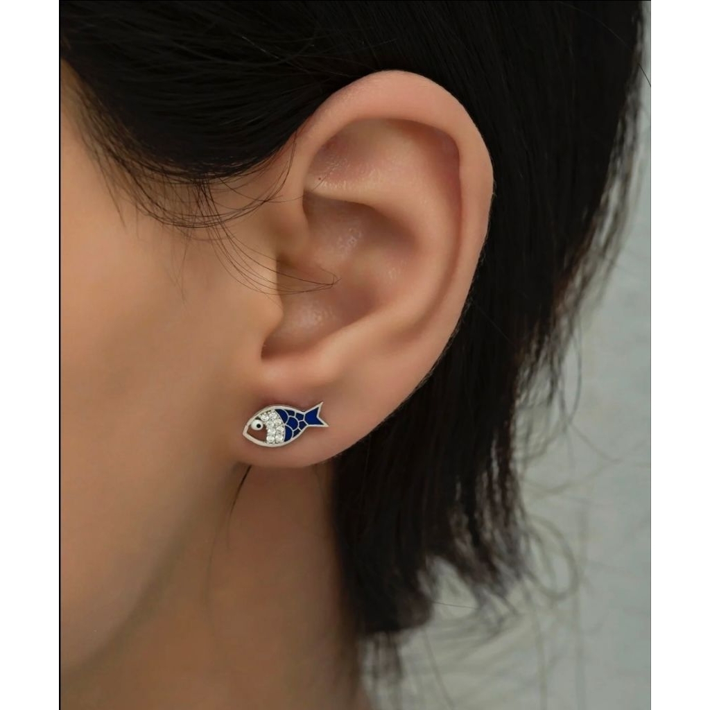 ต่างหูเงิน evil eye แท้จาดตุรกี ขนาดเล็กสวยงาม