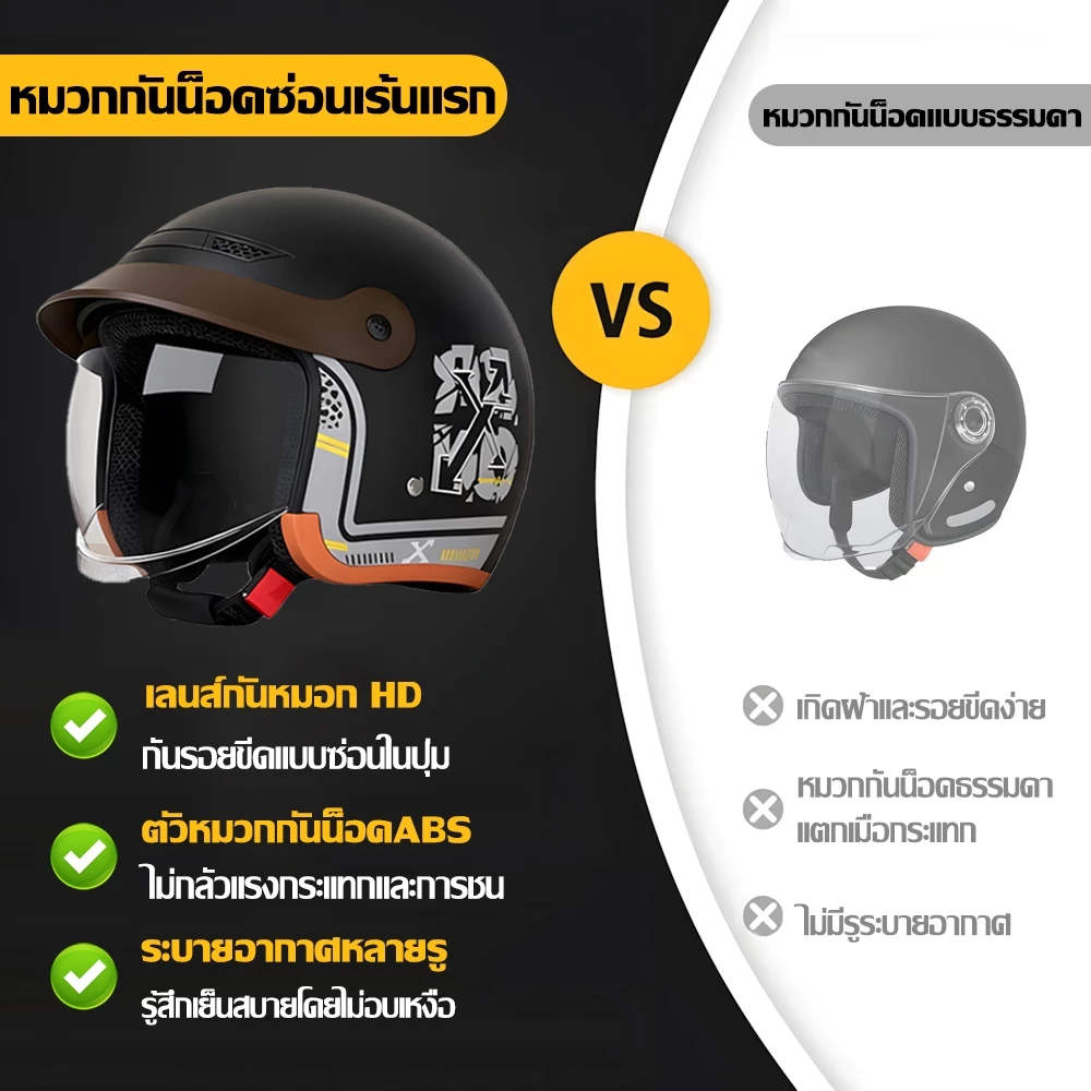 หมวกกันน็อคครึ่งใบ เลนส์กันหมอก HD เปลือก ABS thumbnail 8