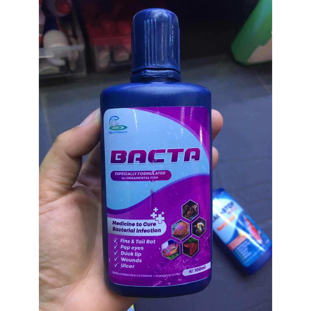 Bacta100mlสำหรับปลาสวยงามปลาหมอสีปลาทองปลาหางนกยูงเเล้ะปลากัด