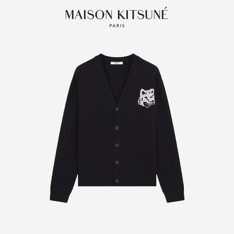 Maison Kitsune🇯🇵  Unisex Big Fox Head Embroidered Wool Sweater เสื้อสเวตเตอร์ถักหัวจิ้งจอกใหญ่