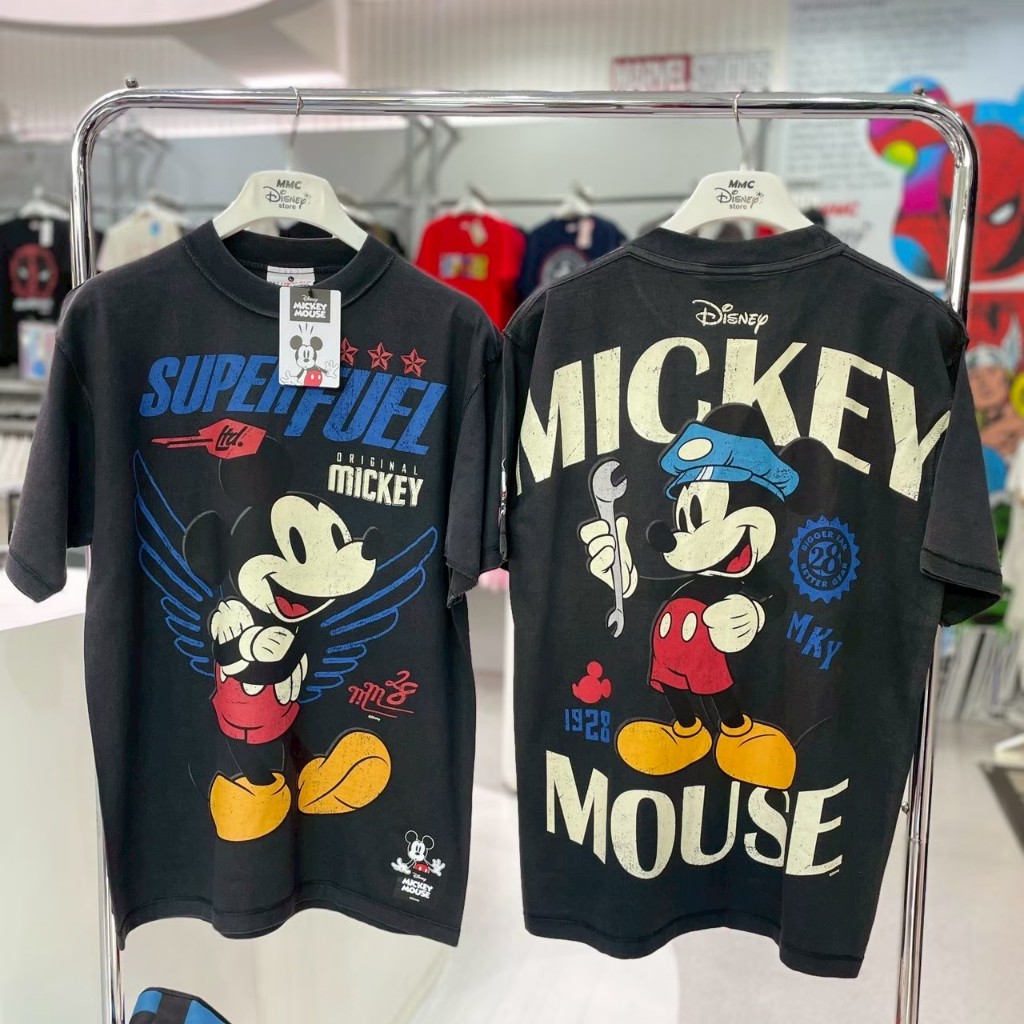 Power 7 Shop เสื้อยืดการ์ตูน ลาย MICKEY MOUSE ลิขสิทธ์แท้ DISNEY งานวินเทจ เย็บกลับตะเข็บ ฟอกเฟด-สีดำ  (MPX-002)