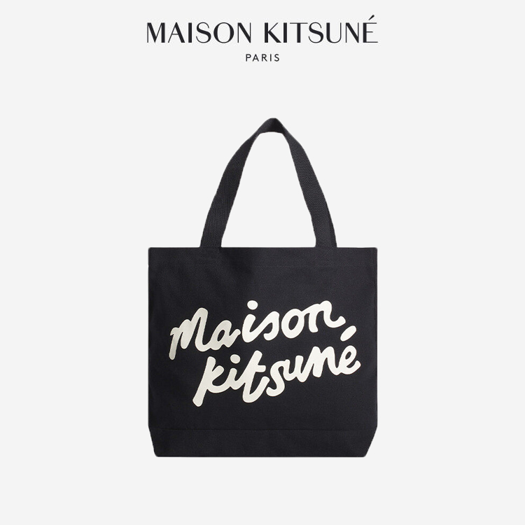 Maison Kitsune🇯🇵  Handwritten Style Fashion Canvas Tote Bag กระเป๋าผ้าแบบลายมือเขียน