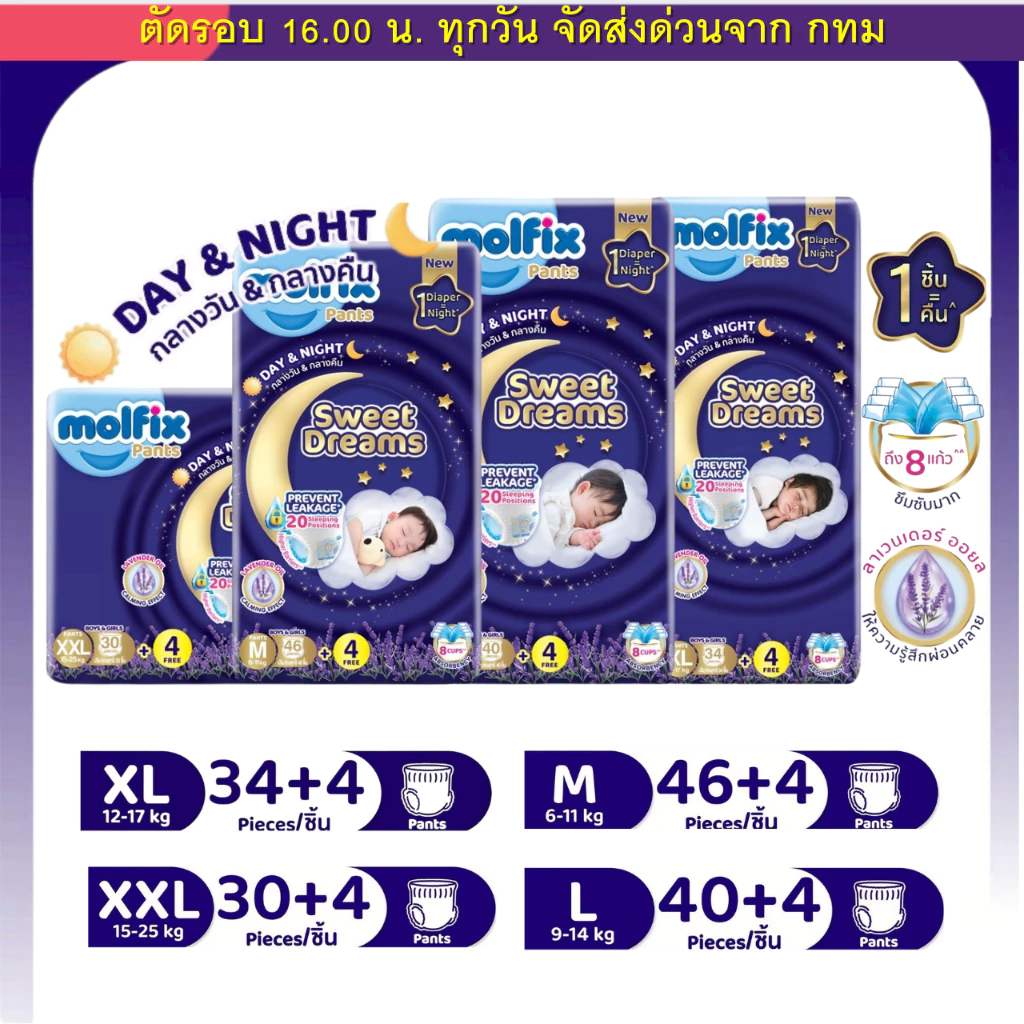 (ส่งด่วน⚡️ไม่มีวันหยุด) Molfix ผ้าอ้อม กางเกง โมลฟิกซ์ ใหม่ Sweet Dreamsแพ้นส์ เดย์ & ไนท์