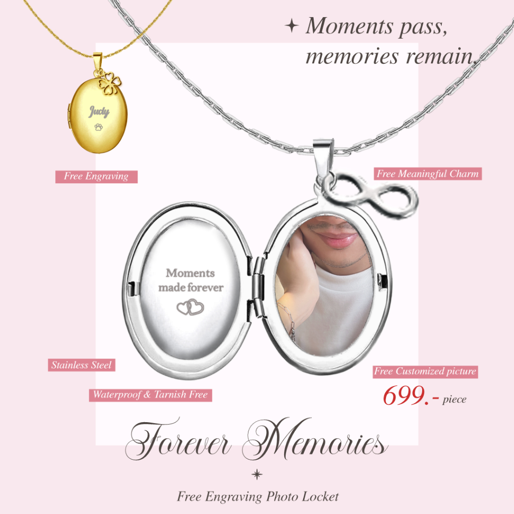 panjewelth Forever Memories Locket สร้อยล็อกเก็ตวงรี สแตนเลส316 สลักชื่อ/ใส่รูป/ชาร์มฟรี สีเงิน/ทอง ของขวัญcustom