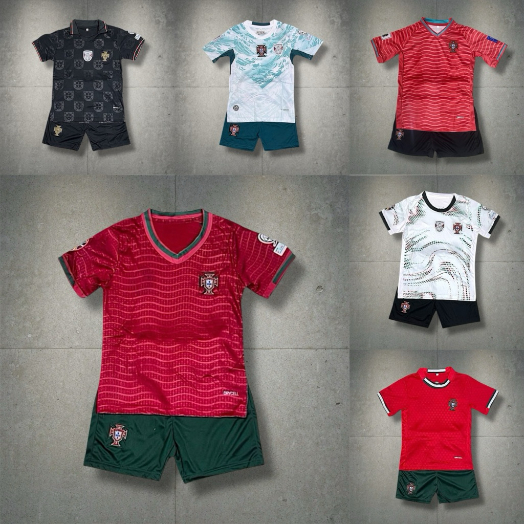 ชุดกีฬาเด็ก โปรตุเกส/2026 ฤดูกาลใหม่ (มีไซส์ 14 ถึง 30) แบบแขนสั้น มีเสื้อพร้อมกางเกงครบชุด