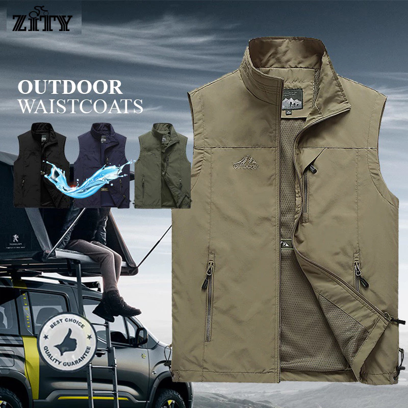 ZITY เสื้อกั๊กตกปลากลางแจ้งแบบลำลองสำหรับผู้ชาย แขนกุด มีกระเป๋าหลายช่อง เสื้อกั๊กทหาร ระบายอากาศได้ดี กันน้ำ ขนาด M-6XL