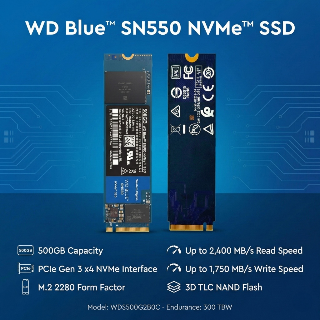 [มือสอง] WD Blue SN550 500GB SSD M.2 NVMe (PCIe Gen3x4) รุ่น WDS500G2B0C ความเร็วสูง สภาพดี | ร้าน C