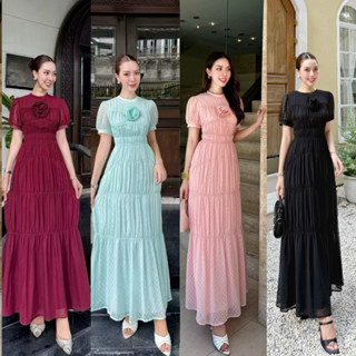 พร้อมส่ง•LA LA BELLE•แม็กซี่เดรสผ้าชีฟองเนื้อผ้ามีเทคเจอร์จุ…