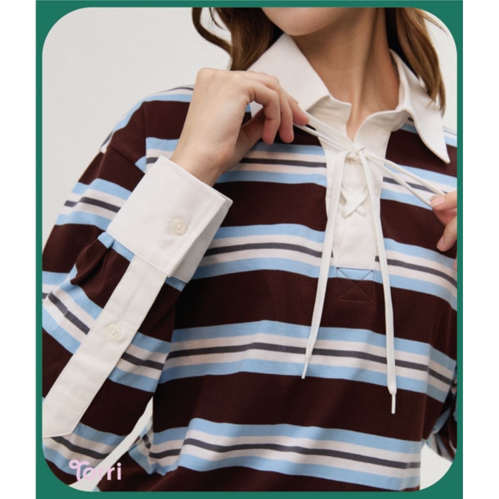 [NEW ARRIVAL] เสื้อโปโล Bestseller  Riley Stripe เสื้อโปโล ผู้หญิง แขนยาว ลายทาง แนวPreppy