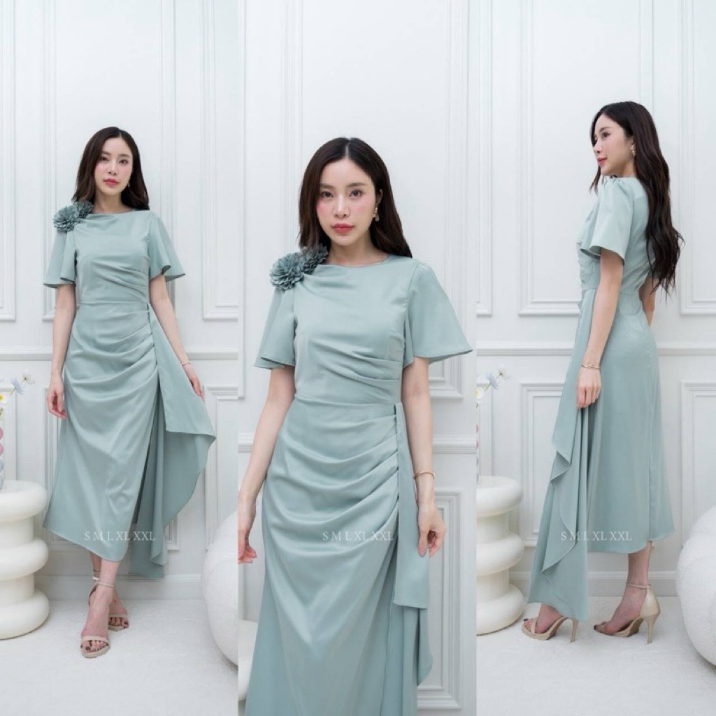 ส่งต่อ ชุดเดรสสาวอวบ สีเขียว Size : 3XL