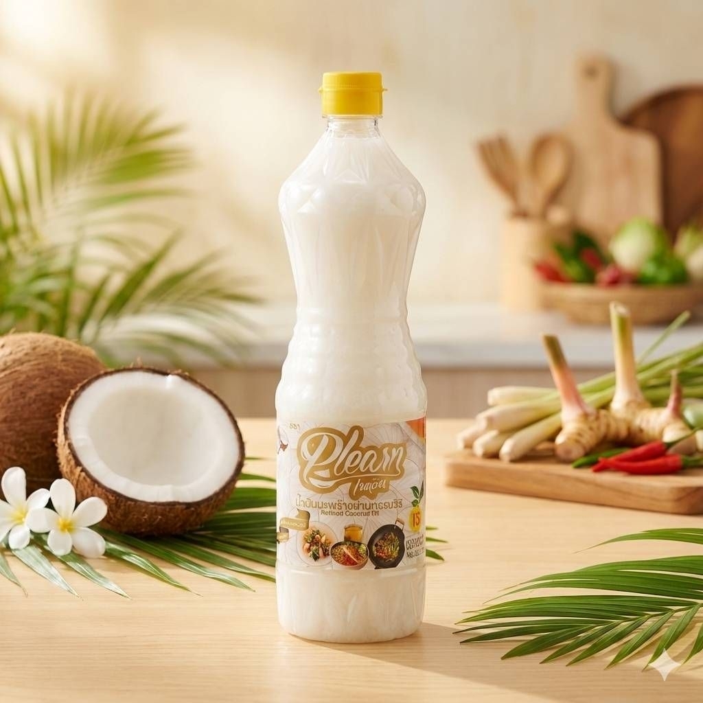 น้ำมันมะพร้าวผ่านกรรมวิธี ตราเพลิน (1ลิตร) (1bottle) Refined Coconut Oil Plearn (1Liter)