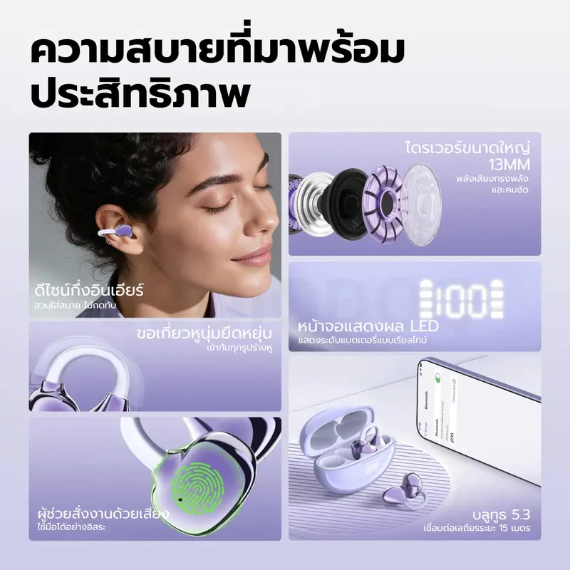 GOOJODOQ J235 หูฟัง Bluetooth 5.3 IPX5 มีไมโครโฟน thumbnail 3