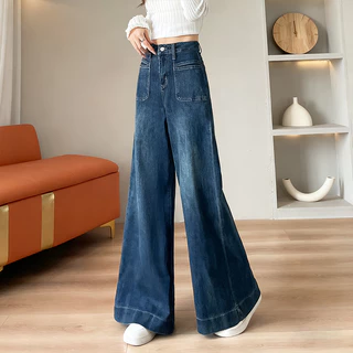 S-5XL กางเกงยีนส์ผู้หญิงเอวสูงสีกรมเข้ม ผ้าคุณภาพดี ทนทาน ตัดทรงตรง ใส่สบาย มีครบทุกไซส์