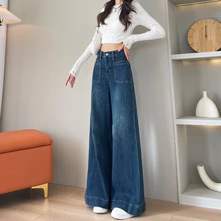 S-5XL กางเกงยีนส์ผู้หญิงเอวสูงสีกรมเข้ม ผ้าคุณภาพดี ทนทาน ตัดทรงตรง ใส่สบาย มีครบทุกไซส์