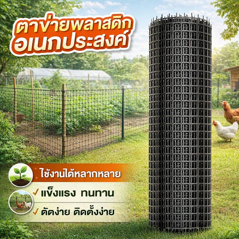 ตาข่ายพลาสติก 50เมตร ใช้ได้ทั้ง ตาข่ายกันนก ตาข่ายคอกไก่ รั้วล้อมต้นไม้ ดักแปลงผัก ตาข่ายไม้เลื้อย สินค้าเกษตรจำเป็น