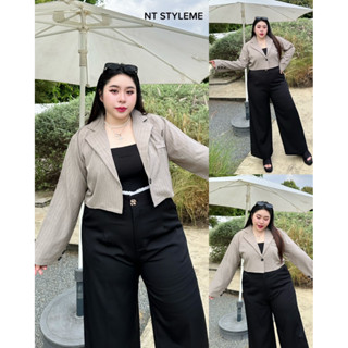 เบเซอร์แขนยาวทรงครอปสาวอวบลายริ้วผ้าสโนว์อก50นิ้วรหัสB58