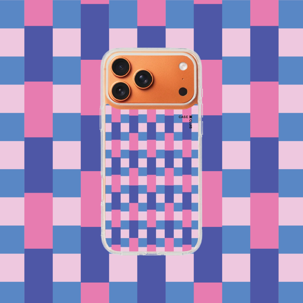 CaseClub เคสไอโฟน ซัมซุง เคสแม่เหล็ก ลาย Blue & Pink Multi Color Tile กริด ตารางสีชมพูฟ้า สำหรับ i17