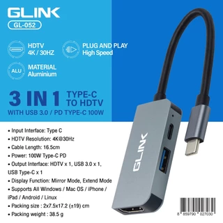 Glink GL-052 USB Type-C To HDMI 4K 30Hz+PD 100W+USB3.0 ตัวแปลงสัญญาณ