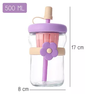 แก้วน้ำมินิมอล ถ้วยน้ำ 500 ml. ดีไซน์ดอกไม้ มีฝาปิด พร้อมหลอดในตัว พกพาสะดวก ใช้ได้ทั้งเด็กและผู้ใหญ่ ส่งจากไทย!!!