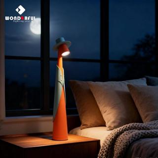 🔥โคมไฟตั้งโต๊ะศิลปะรูปมนุษย์ ใส่หมวก ปรับแสง3ระดับ สัมผัส บา…