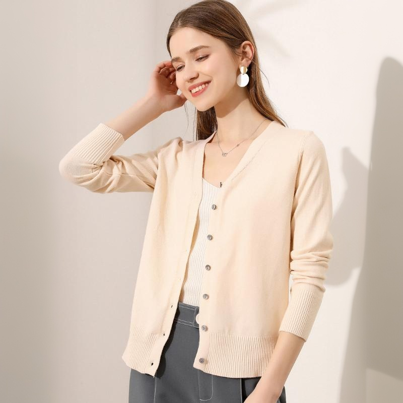 คอวี เสื้อไหมพรมแขนยาว คาร์ดิแกน ผู้หญิง บางสีทึบ สลิมฟิต เสื้อกันหนาวแฟชั่นลำลองสไตล์เกาหลี sweater cardigan - รูปที่ 4