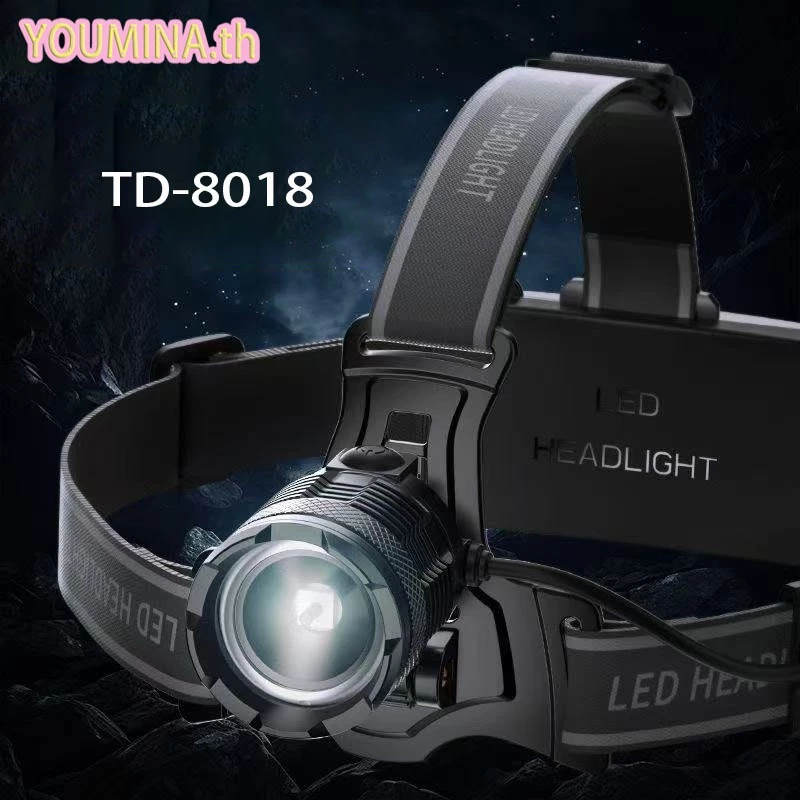 LED ไฟคาดหัว TD8018 P100 Zoomable 3 โหมด Type-C ชาร์จใหม่ได้กันน้ำสำหรับแคมป์ปิ้งกลางแจ้งล่าสัตว์ตก