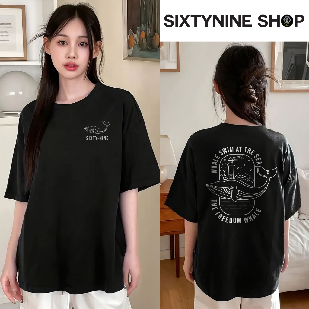เสื้อยืดผ้าคอตตอน M-4XL พิมพ์ลาย " WHALE " พร้อมส่ง