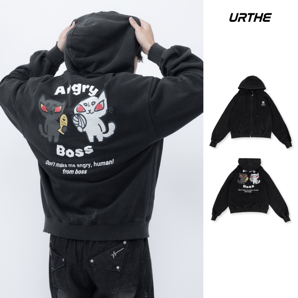 URTHE - เสื้อฮู้ดดี้ เสื้อกันหนาว Oversize รุ่น CAT CLAW HOODIE ZIP-UP (SUPER BOSS Series)