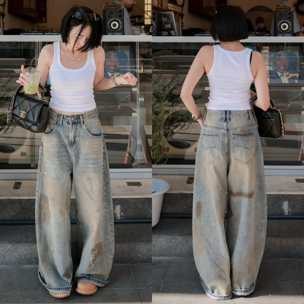 (พร้อมส่ง) Dirty Jeans กางเกงยีนส์dirtyฟอกเฟดขากระบอกใหญ่รุ่น 28008