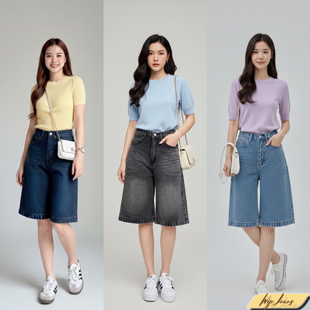 กางเกงยีนส์ขาสั้นทรงบอย 5 ส่วน สไตล์วินเทจผ้าไม่ยืด เอวสูงทรงสวยแมตช์ง่ายได้ทุกลุค SF16