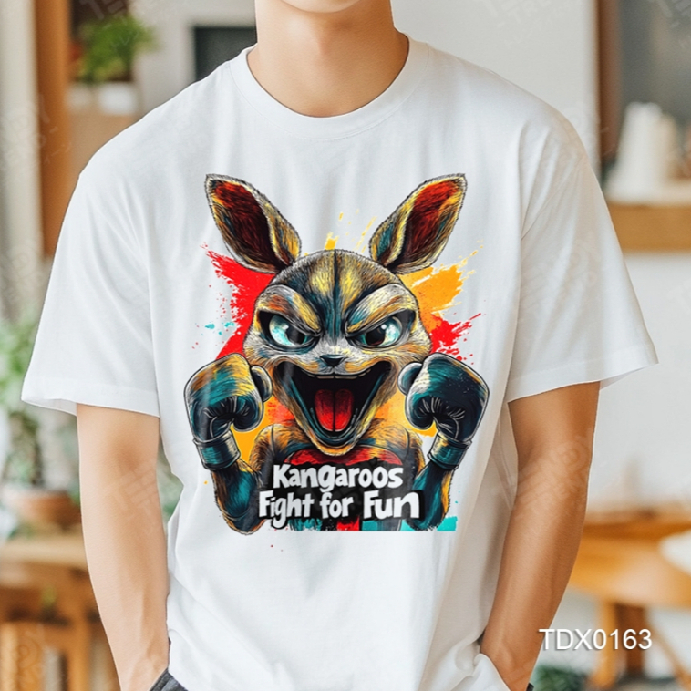 Teendy Trend เสื้อยืดผู้ชาย ผู้หญิง คอตตอน ลายkangaroo สีขาว รุ่นTDX0163-WH