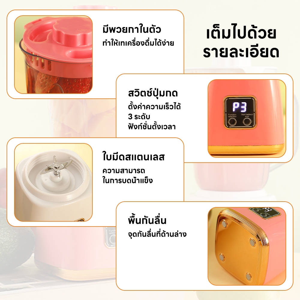 INSMART เครื่องปั่นน้ำผลไม้ ปรับความเร็ว 3 ระดับ ใบมีด 10 แฉก แบตเตอรี่ 1500mAh สามารถบดน้ำแข็งได้ - รูปที่ 7