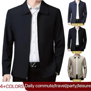 ชายวัยกลางคนปกเสื้อหลวมธุรกิจลำลองแจ็คเก็ต มีซิปและดีไซน์ทัน…