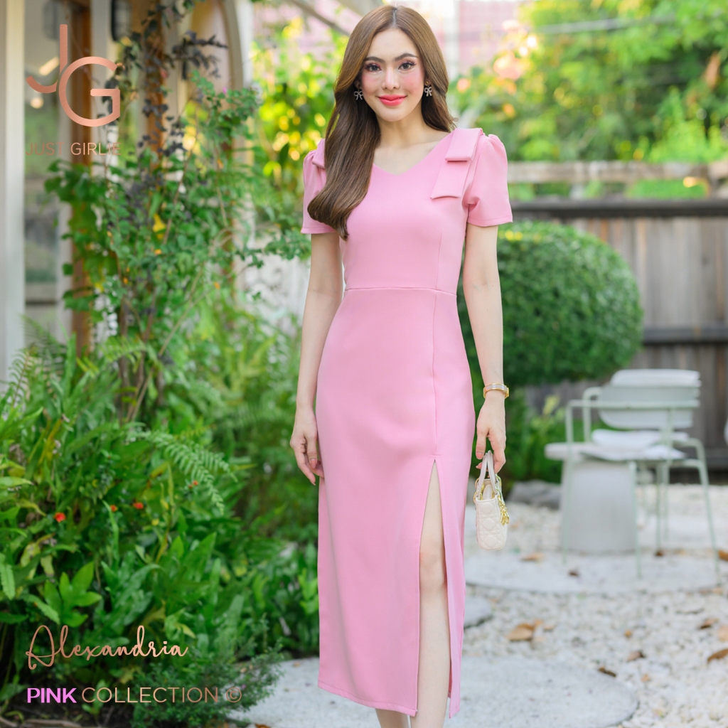 💚Dress Alexandria💚เดรสยาวสีพื้น ดีไซส์กระโปรงผ่าหน้า ใส่ออกงานสวยๆ พร้อมส่ง มีไซส์ S M L