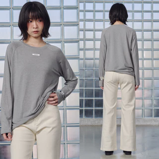 Bemingtop1078(S-2XL)-BMG Crew Neck Tee - เสื้อแขนยาวคอกลมสไตล์มินิมอล โทนเรียบ ปักป้ายโลโก้ BEMING