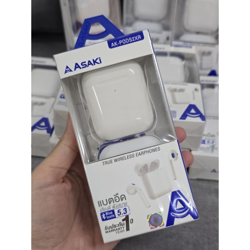 หูฟังไร้สาย Asaki Earphone หูฟังบลูทูธไร้สาย พร้อมกล่องชาร์จ และเคสซิลิโคน รุ่น AK-PODS2