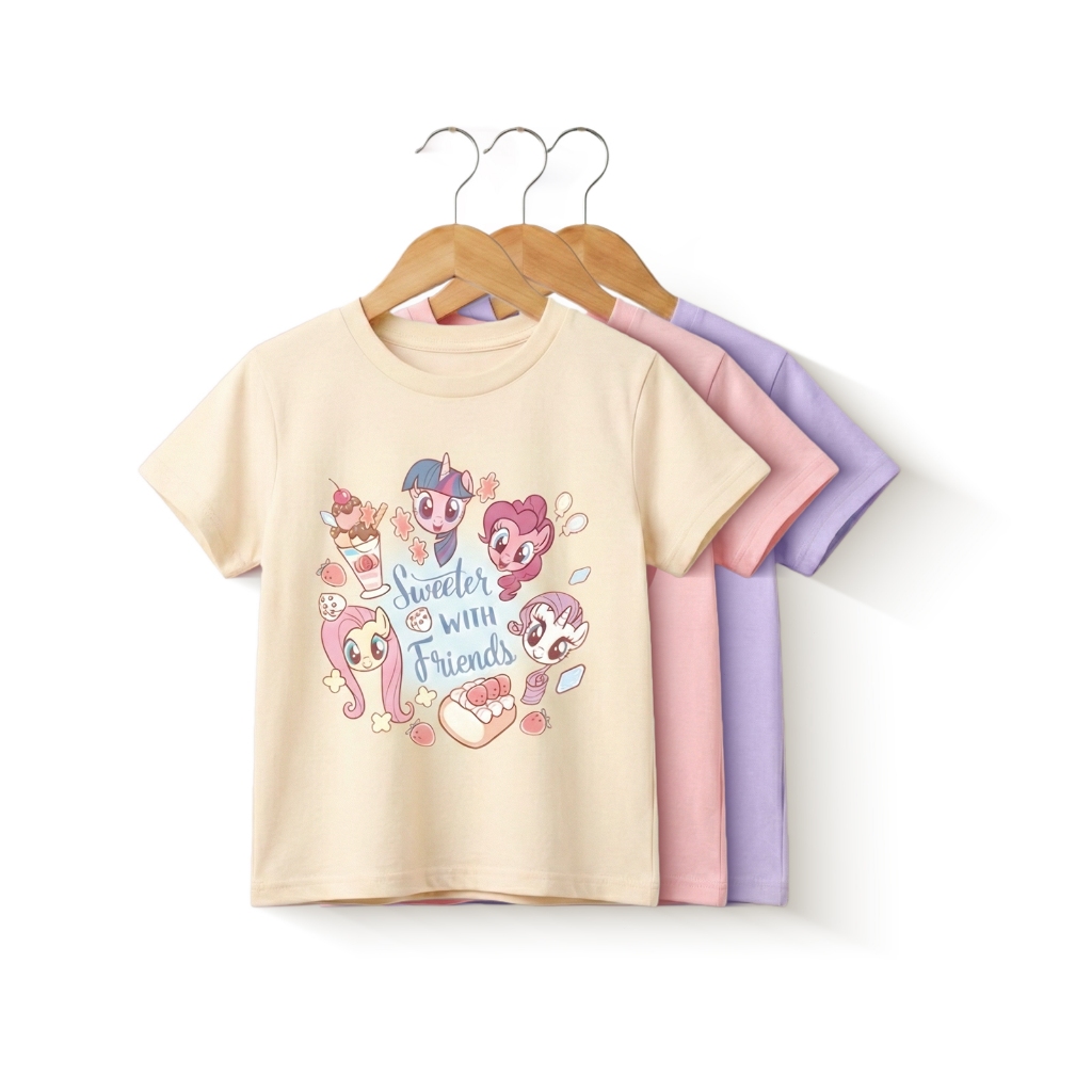 ตุ๊กตายูนิคอร์น เสื้อยืดแขนสั้นเด็ก เสื้อคอกลมแฟชั่นฤดูร้อน หลวมและลำลอง พิมพ์การ์ตูน