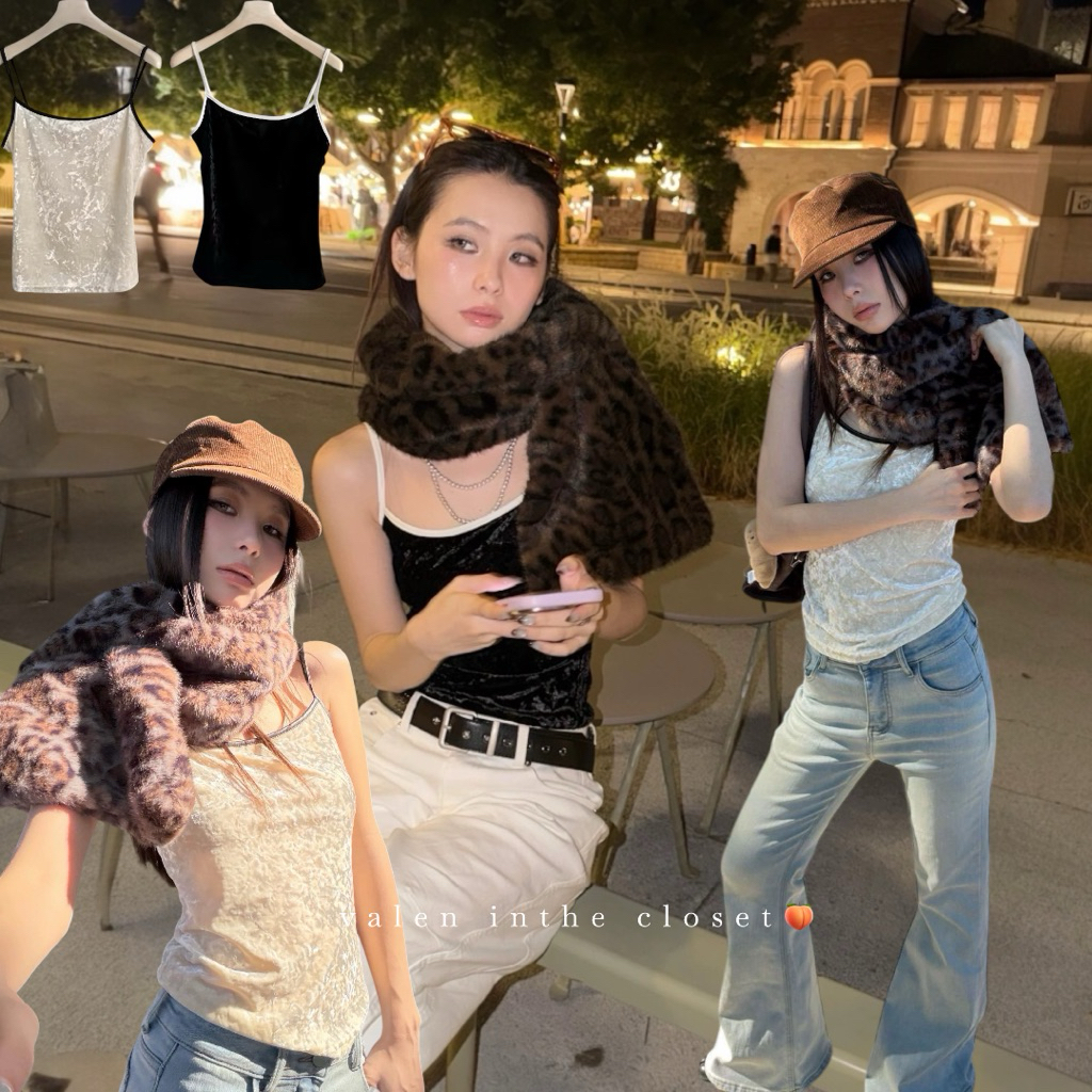 ส่งด่วน 🛵 25T660 MMFISH 𝗠𝗔𝗟𝗜 𝗠𝗢𝗢𝗗 𝗩𝗘𝗟𝗩𝗘𝗧 𝗖𝗔𝗠𝗜  เสื้อสายเดี่ยวผ้ากำมะหยี่เนื้อนุ่ม