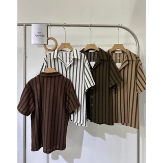 N089 – เชิ้ตแขนสั้นลายริ้วผ้าถักโปร่ง (n’s Knit Stripe Shirt)