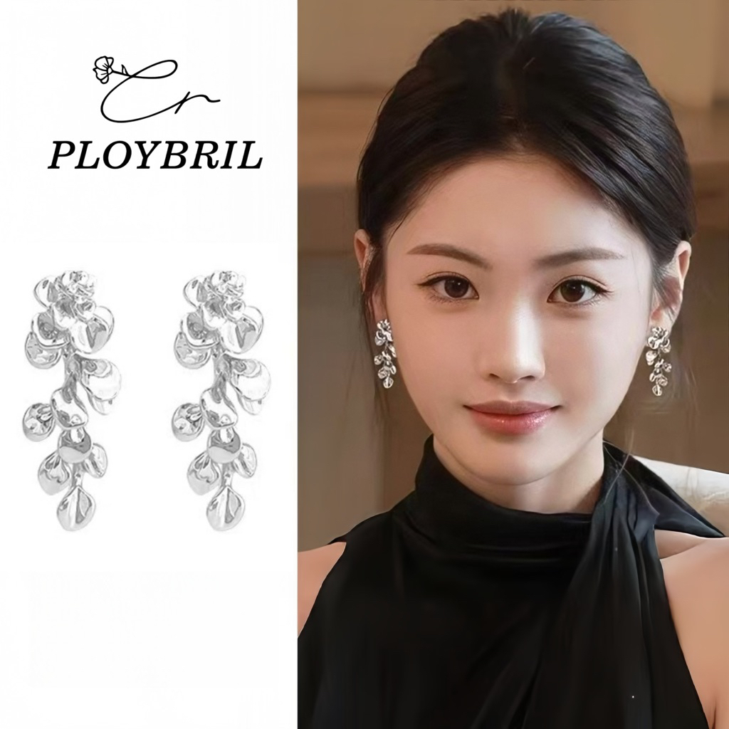 PLOYBRIL ไกล หักใบดอกไม้สีทองพู่ต่างหูฤดูใบไม้ผลิฤดูร้อนระดับไฮเอนด์ต่างหูหญิงย้อนยุคใหม่สไตล์จีนต่างหู E031