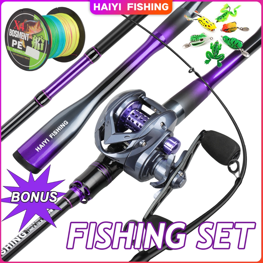 HAIYI FISHING เบ็ดตกปลาครบชุด1.8 เมตร/2.1 เมตรคันเบ็ดตกปลาหล่อตกปลาชุด 2 ส่วนคันเบ็ด 18+1BB 7.2:1 สีสันรอกตกปลา เบ็ดตกปล