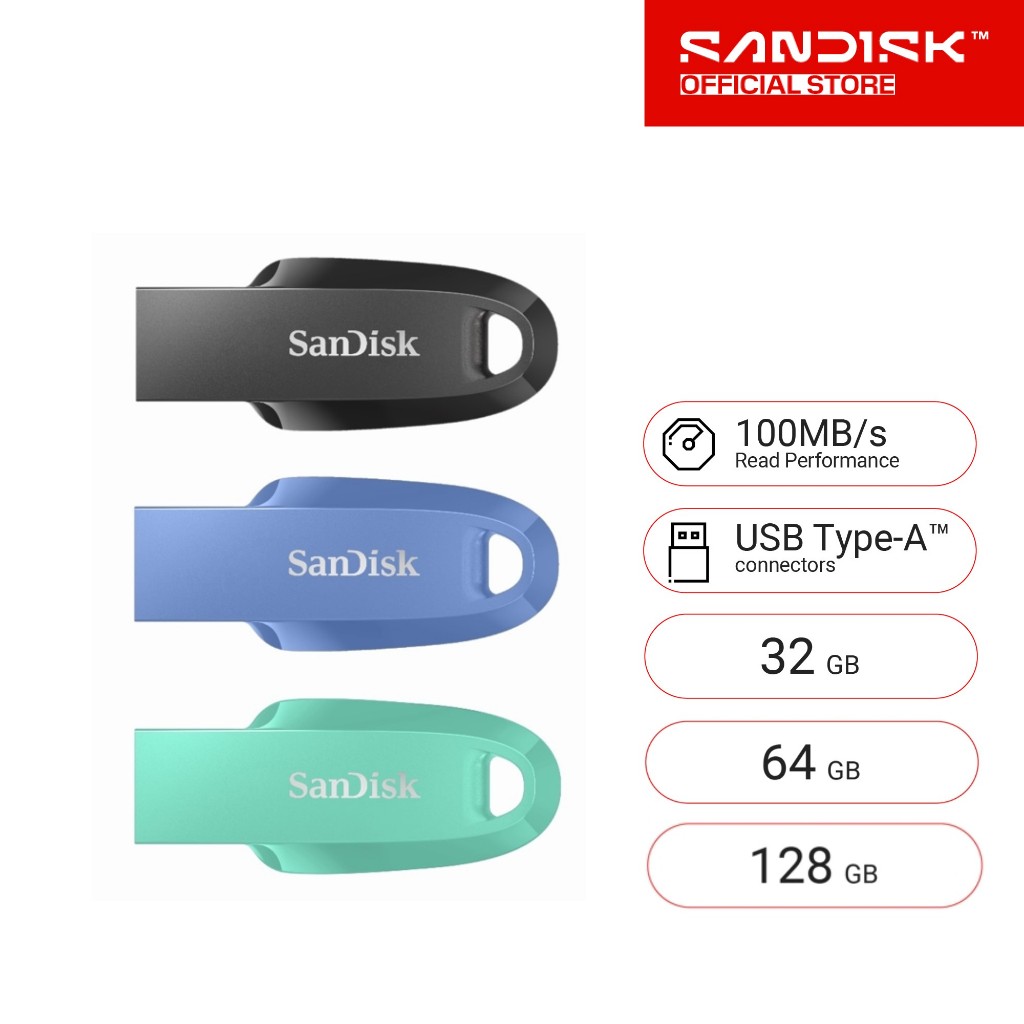 SanDisk Ultra Curve USB 3.2 Gen1 Flash Drive 32GB, 64GB, 128GB (SDCZ550)