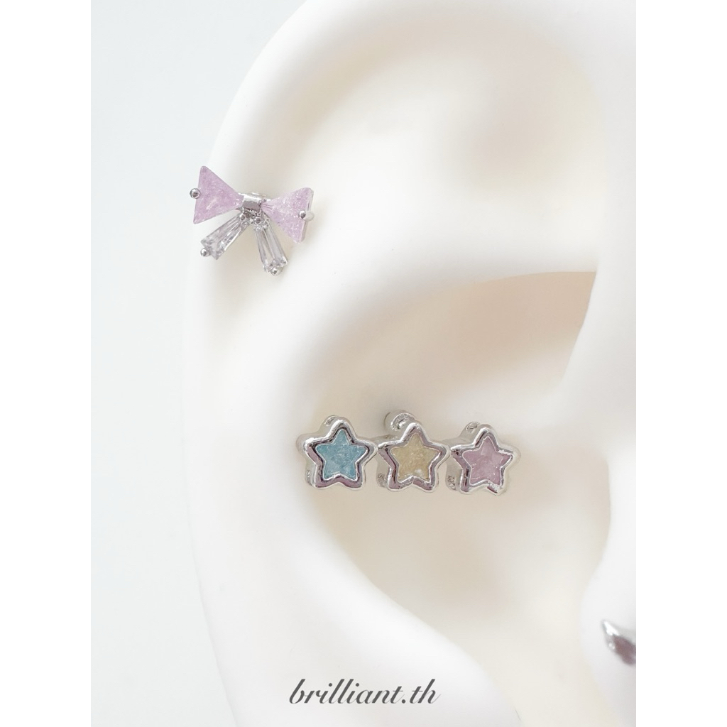 จิวหูเกาหลี ก้านแสตนเลสเกรดเครื่องมือแพทย์ Surgical Stainless Steel / Soft Starry - รูปที่ 3