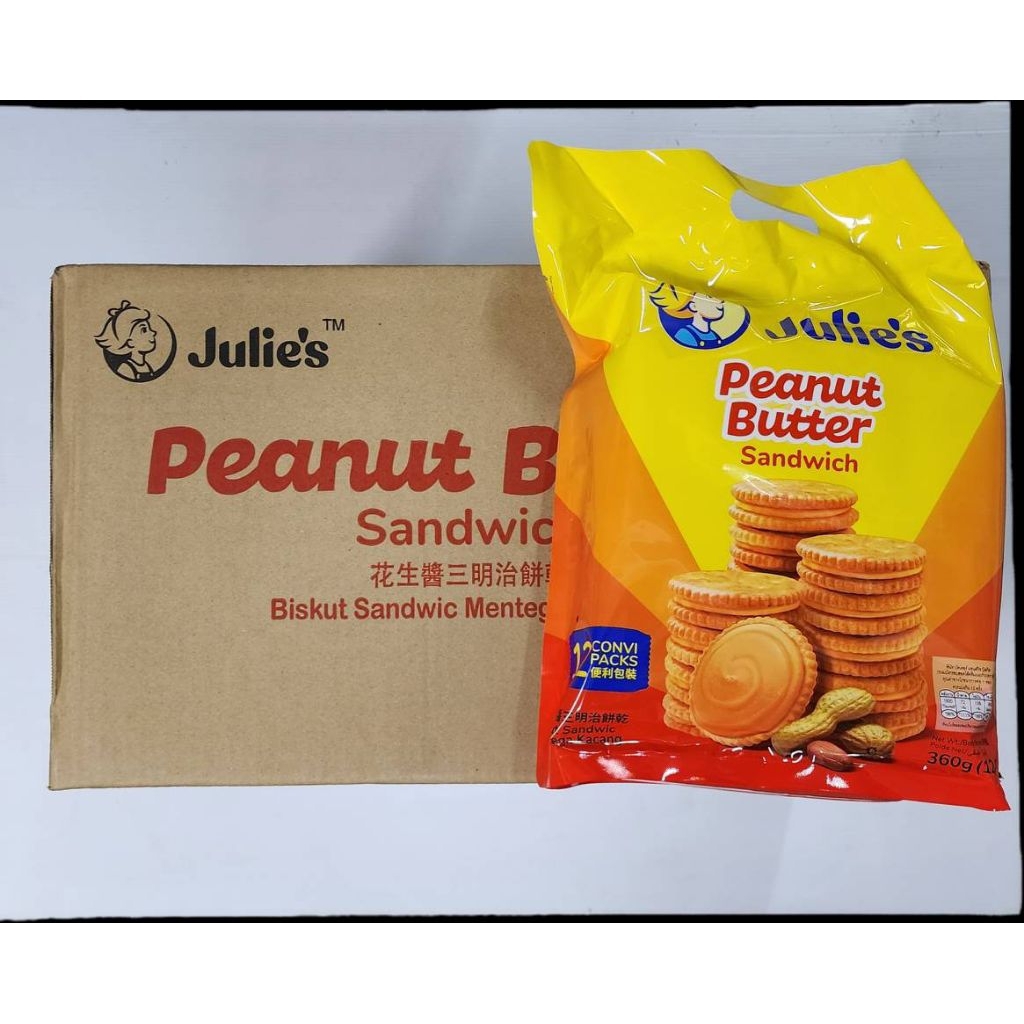 Julie จูลี่ แครกเกอร์ เนยถั่ว ถุงใหญ่ ยกลัง 12x360กรัม