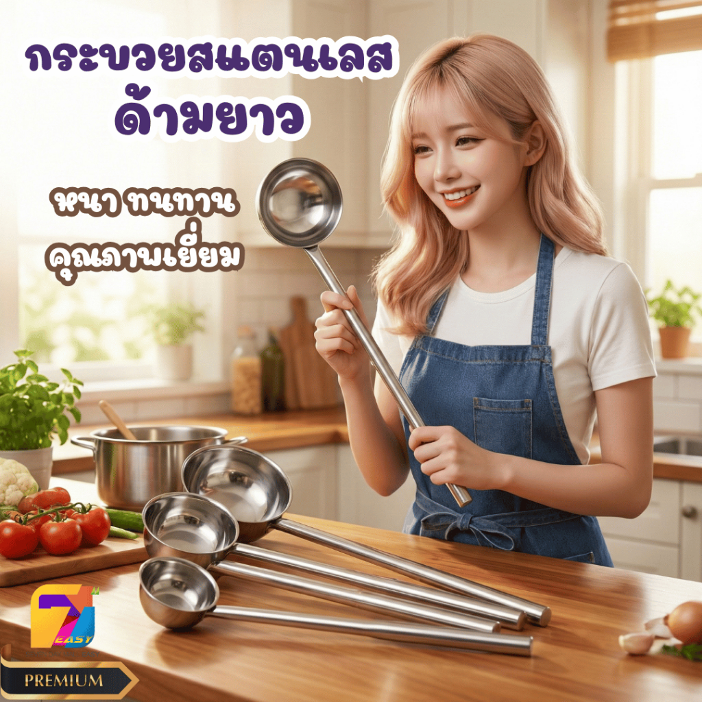 กระบวยสแตนเลสแท้ ตราZTนิยม รุ่นด้ามยาวพิเศษ ตักจุใจ แข็งแรง ทนทาน ไม่เป็นสนิม