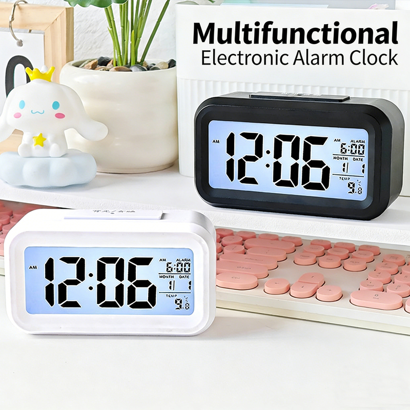 นาฬิกาปลุกดิจิตอล LED จอแสดงผลขนาดใหญ่พร้อมแสงพื้นหลัง เลื่อน ปิดเสียง ปฏิทิน อุณหภูมิ นาฬิกาตั้งโต๊ะพร้อมไฟกลางคืน