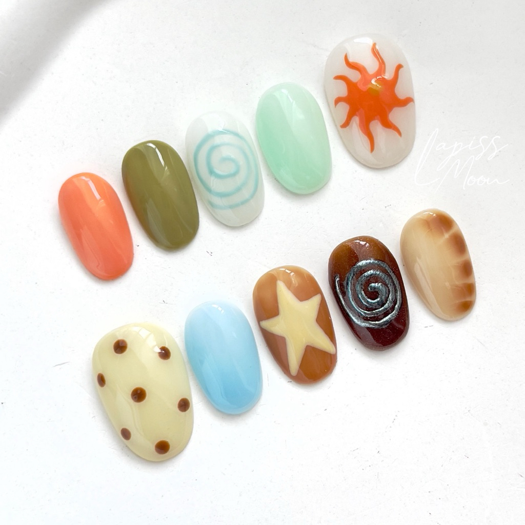 เล็บเจล เล็บปลอม เล็บซัมเมอร์ เล็บทะเล เล็บสีสัน เล็บปลอมพร้อมติด (sunny)