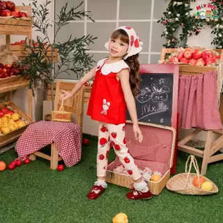 Mix Me เสื้อปกฉลุ กางเกงเลคกิ้ง พิมพ์ลาย ผ้า Single jersey Cotton เด็กหญิง อายุ 1-7ปี เสื้อผ้าเด็ก รุ่น 500450/500451